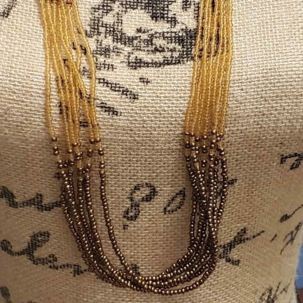 Coldwater creek neutrals Western multi strand seed bead boho‎ necklace new!!!